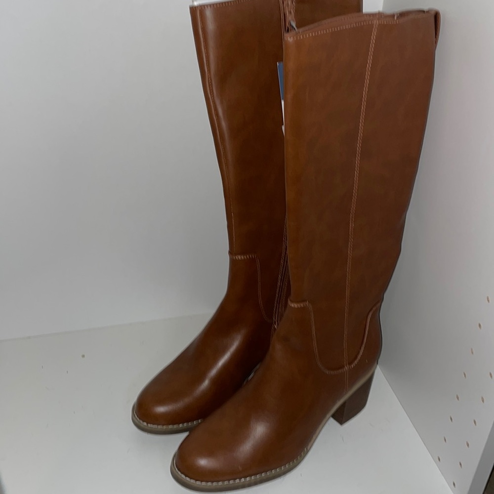 Cognac Brown Tall Zipper Wide Calf Boots